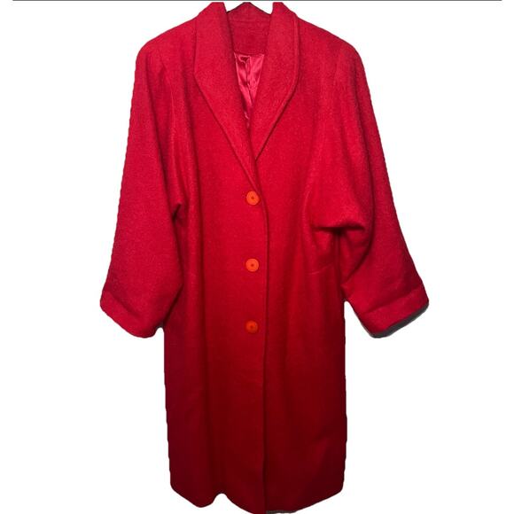 Samuel Martin Coat VTG 80s True Red Flag Line Fuzzy Wool Button Maxi Dressy S - Picture 1 of 8